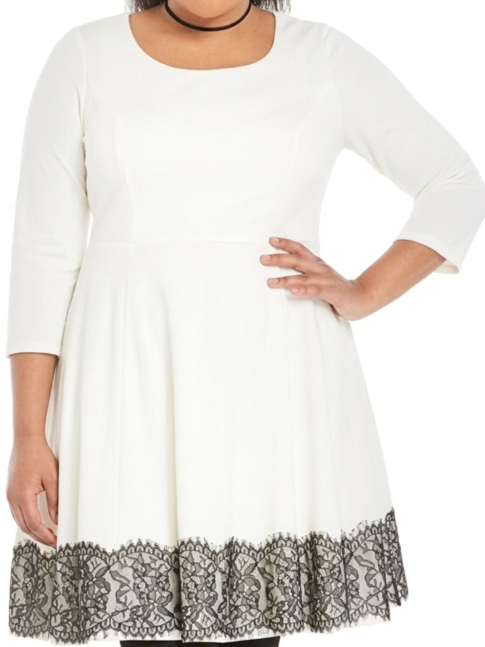 TORRID 1 Plus Size Black Lace Trim Skater Dress Cream Ivory ? 3/4 Sleeve Party